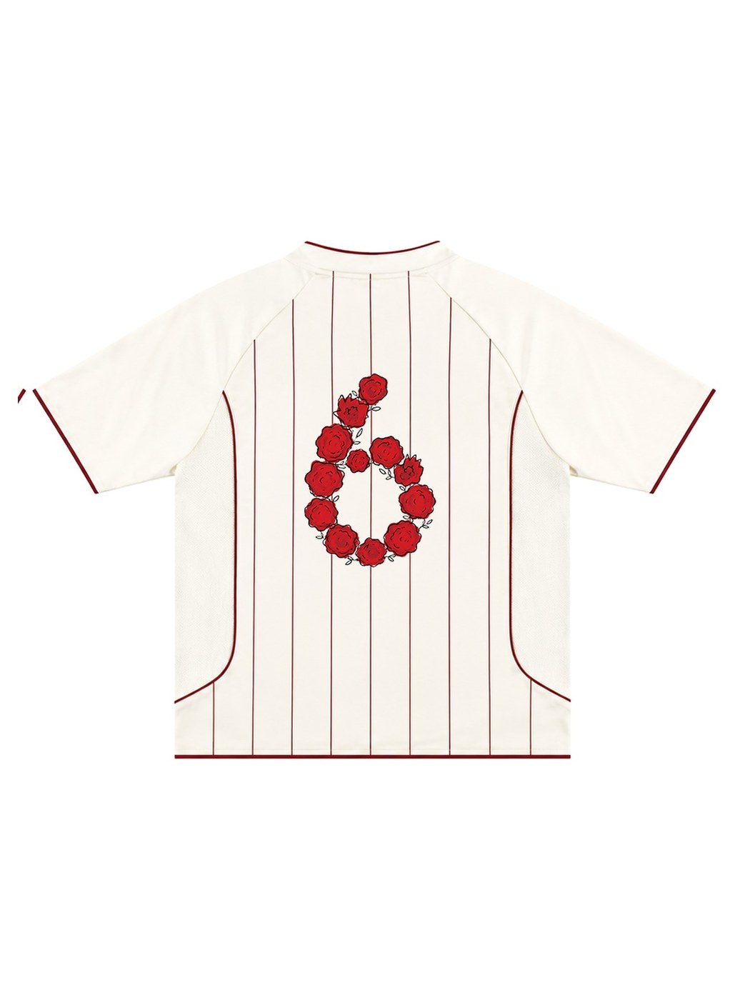 Cream jersey, back — the number six in roses